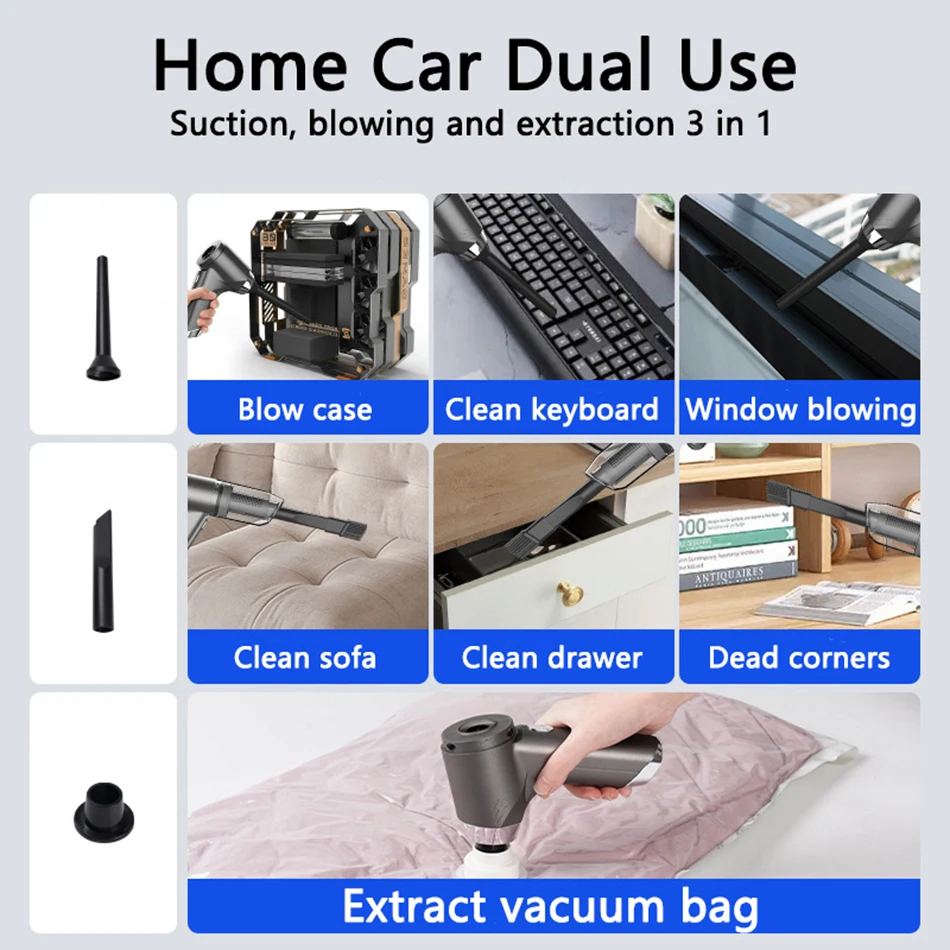 120000Pa Car Vacuum Cleaner Wireless Strong Robot Cleaner Home & Car Dual Use Mini Vacuum Cleaner Keyboard Cleaning