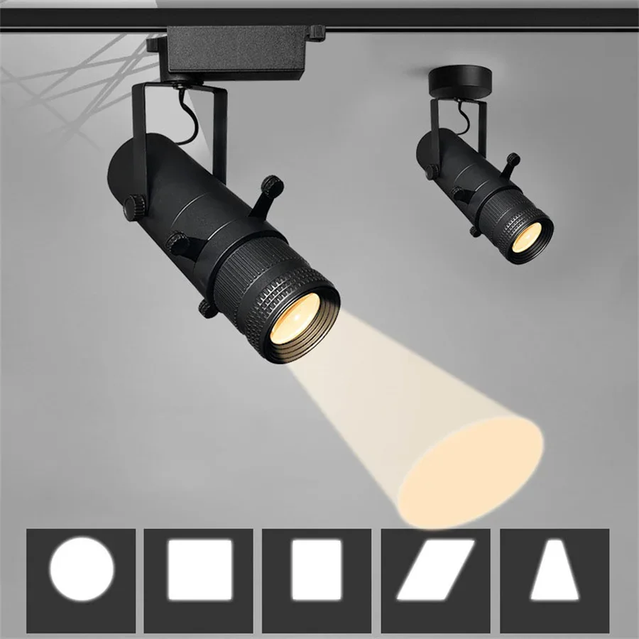 Abertura ajustável LED Track Light, Lâmpada do teto padrão variável, Spotlight, Graphics Cut Light, Bar, Decoração Livraria, 5W, 10W, 30W