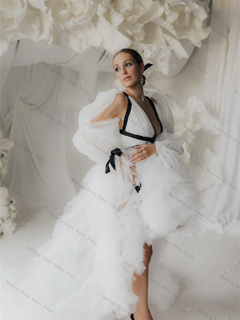 

White Black Woman Pregnant Prom Dress Sexy V Neck Full Sleeves Tulle Mesh Maternity Robes Evening Gown Sleepwear Customized