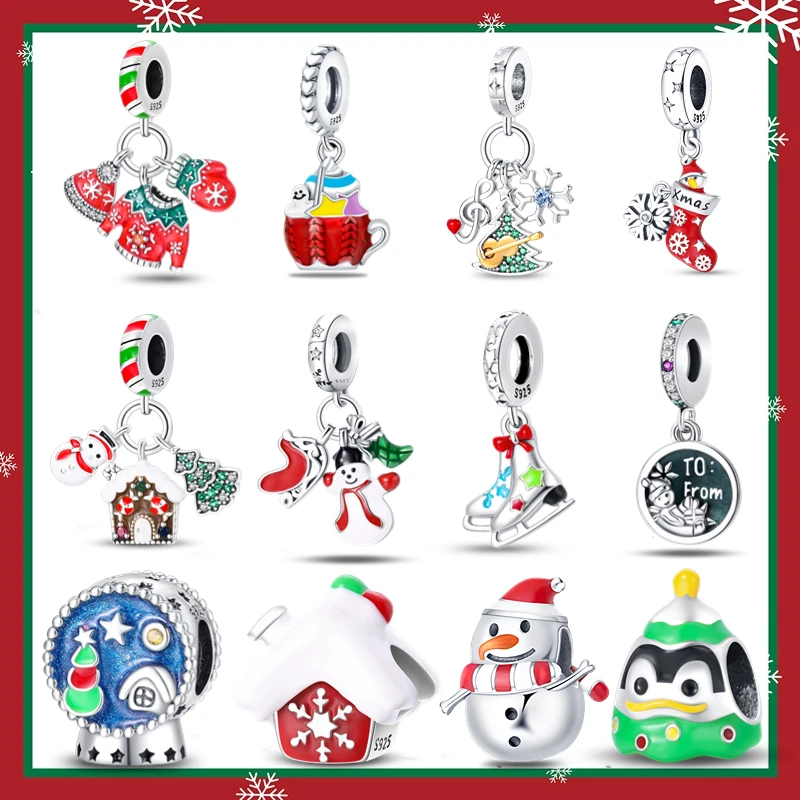 

Charms Fit Pandora Original Bracelet 925 Sterling Silver Santa Christmas Tree Christmas Series Charms DIY Fine Jewelry Making