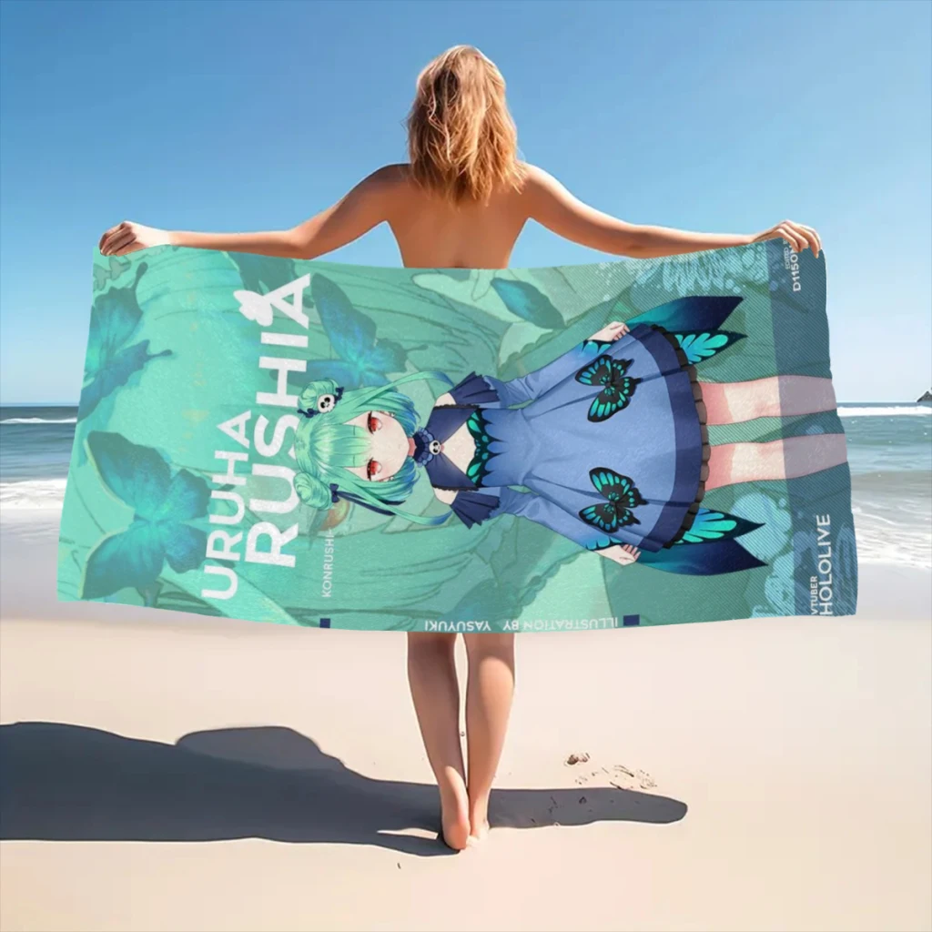 Anime Hololive Kawaii Beach Towel  Poncho Bathing Towels Cover-ups Quick Dry Sand Free Yoga Spa Gym Pool