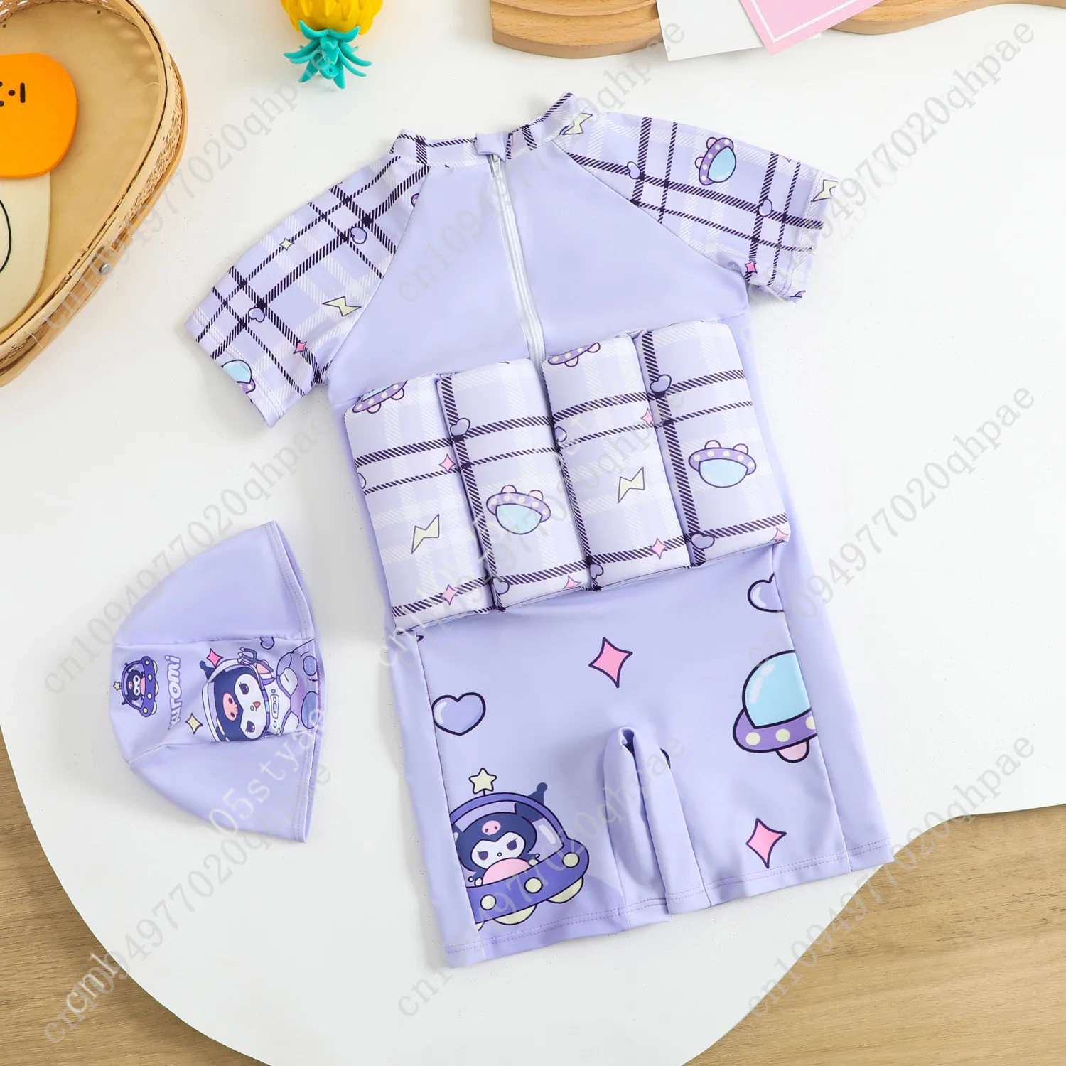 

Kuromi Buoyancy Swimwear and Swim Cap for Girls One-piece Design Suitable for Swimming Training