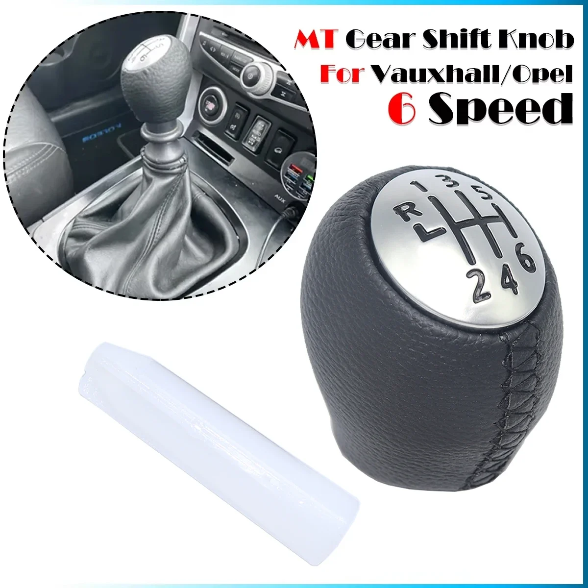 6 Speed Car Gear Shift Knob Level Stick Shifter Handle Head For Vauxhall Opel Vivaro Movano 10-2016 Chrome Cap Black Character
