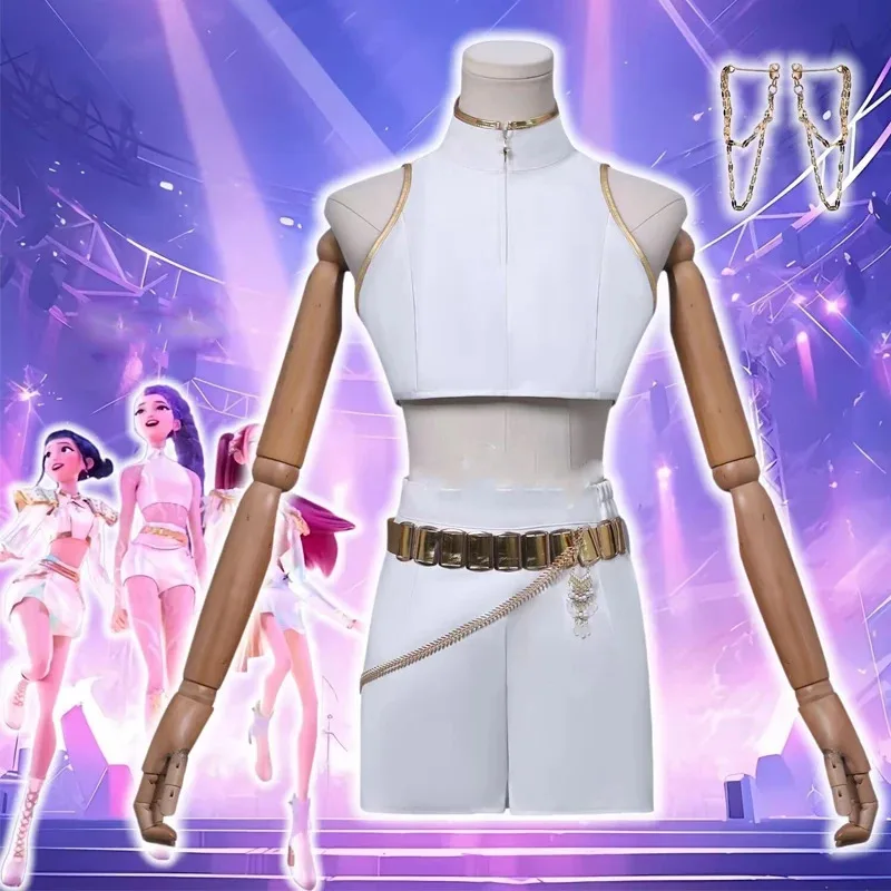 تأثيري Kpop شيطان الصيادين زي شعر مستعار رومي الأبيض Metaverse الجلود موحدة فساتين راقية النساء الملابس القوطية هالوين gh;0