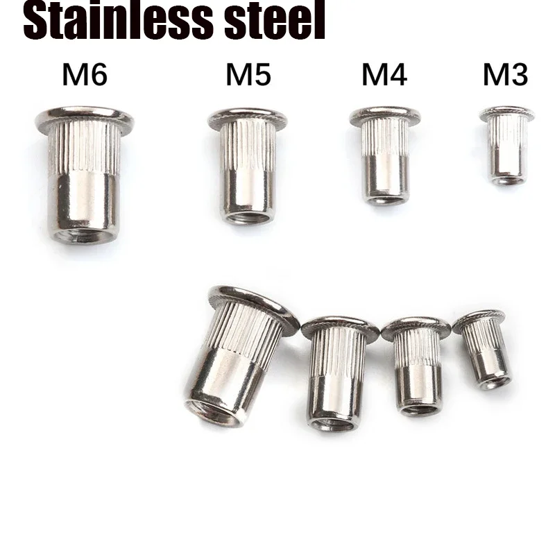 M3 M4 M5 M6 M8 M10 M12 304 Stainless Steel Rivnut Flat Head Threaded Nut Vertical Stripe Rivets Insert Nutsert Cap Rivet Nuts