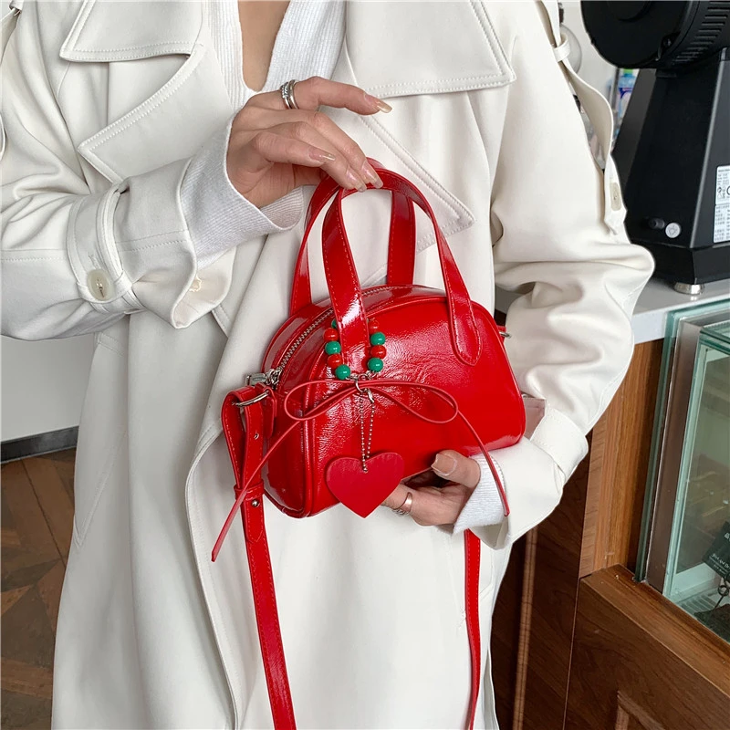 LEFTSIDE Mini Red Shoulder Bags for Women PU Leather Females New 2024 Spring Korean Fashion Crossbody Bag Short Handle Handbags