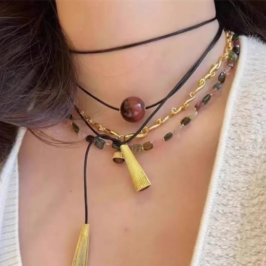 

Jenny&dave Red Tiger Stone Leather Rope Necklace Clavicle Chain Earrings Jewelry Necklace Necklaces For Women