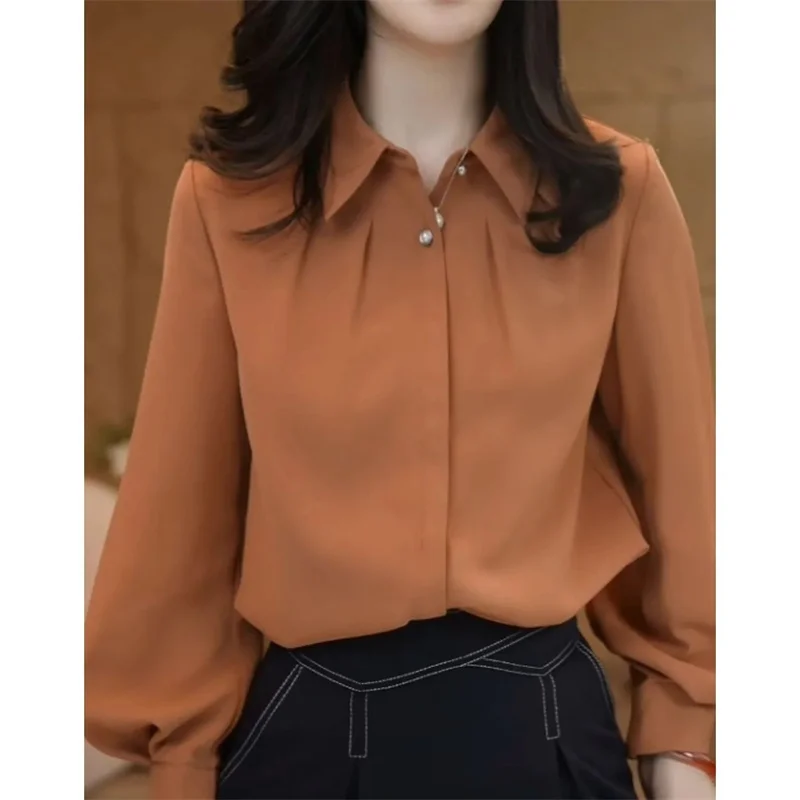 

Spring Summer Lady Leisure Large Size 4XL Shirt Jacket 2025 Femme Long Sleeves Top Outwear Korean Women Solid Color Blouse Coat