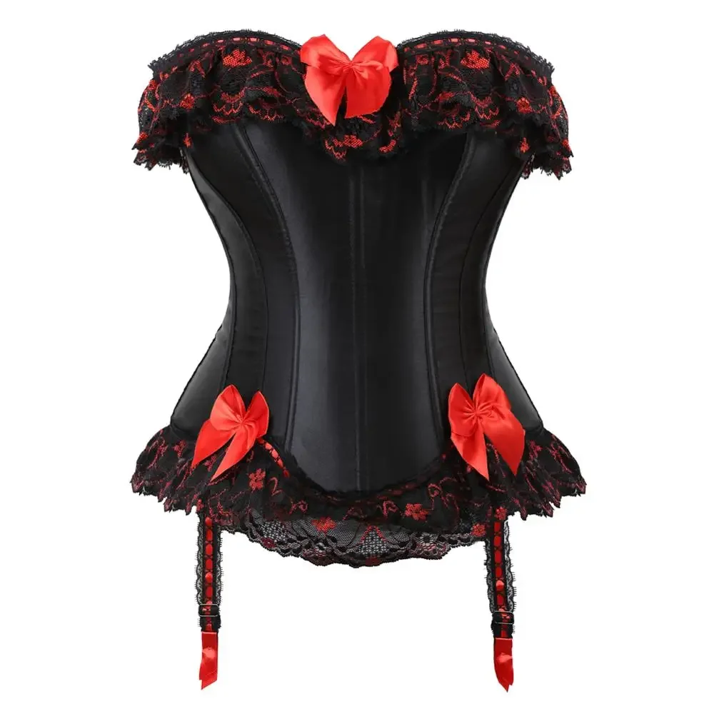 Gothic Corset Bustier Top Plus Size Vintage Lace Satin Women Corselet Burlesque Overbust Sexy Lingerie Mujer Victorian Costumes