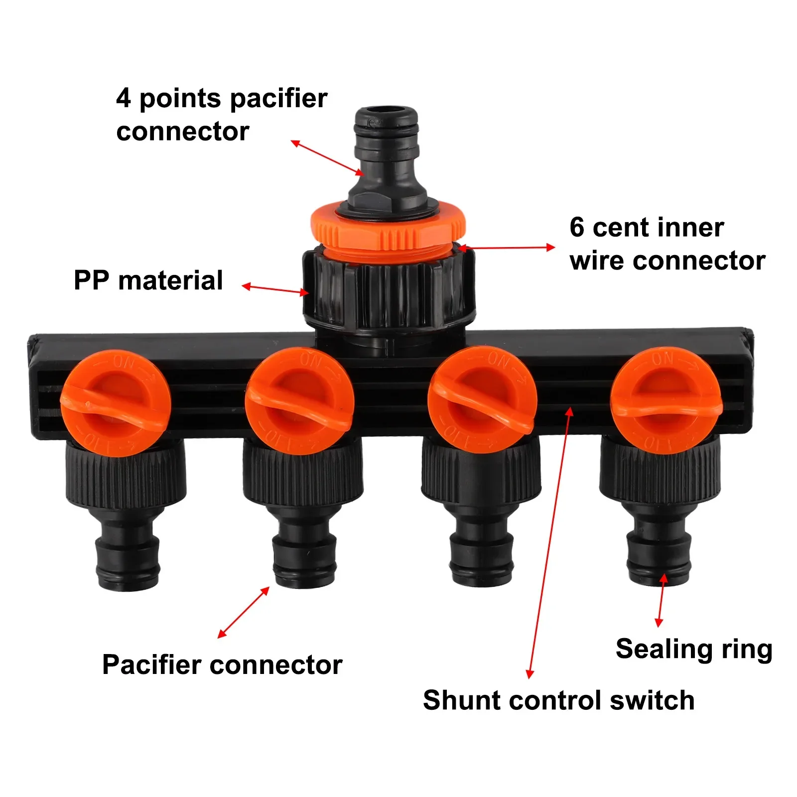 1pcs Garden Watering Connector Distributor Faucet 4 Way Hose Diverter With Valve 183*122MM Plastic Dispenser 1/2