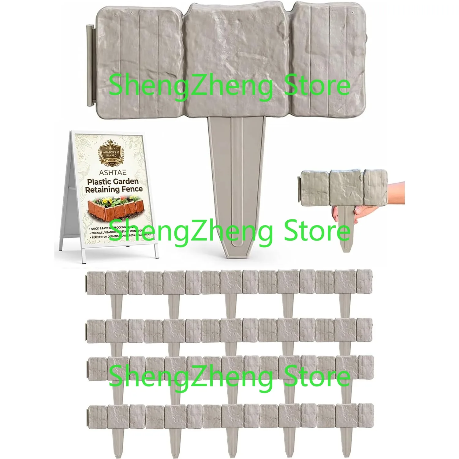 20Pcs Plastic Garden Retaining Fence Edging Landscape Flower Bed Borders Faux Stone for Landscaping Lawn Blocks Interlocking