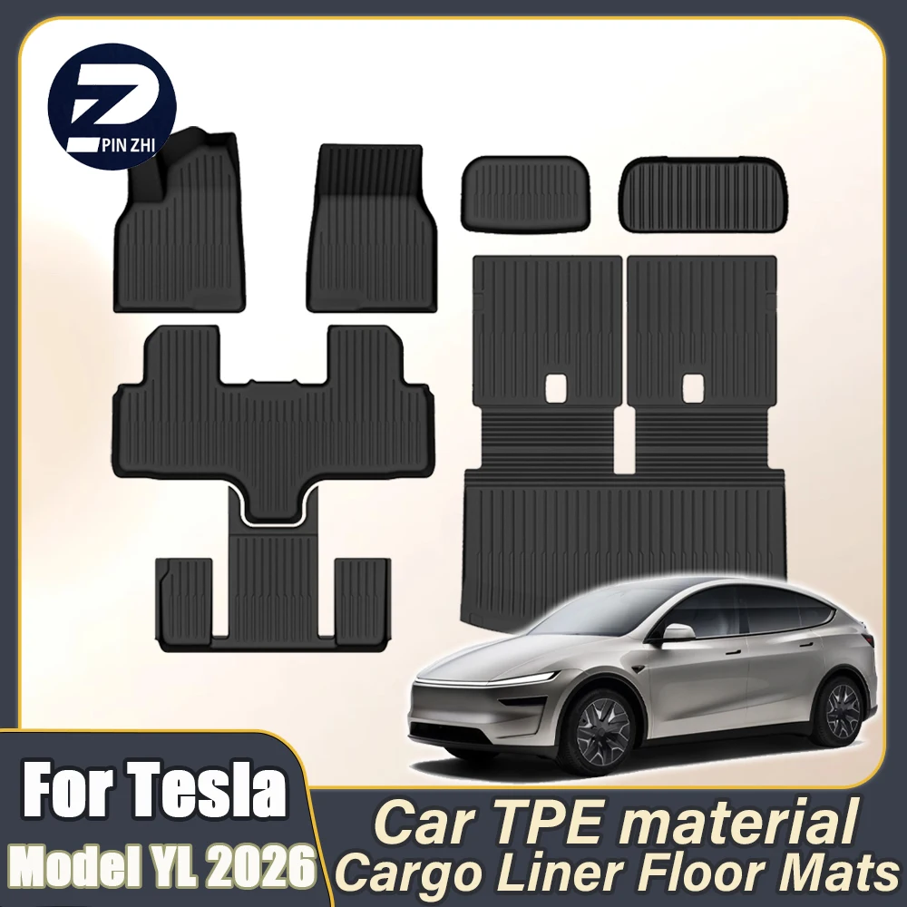 Fußmatten, Kofferraumauskleidung, Kofferraummatten für Tesla Model YL Y L (6 Sitze) 2026, Rücksitzschutzpolster, Kofferraummatte, Anti-Kick-Pads