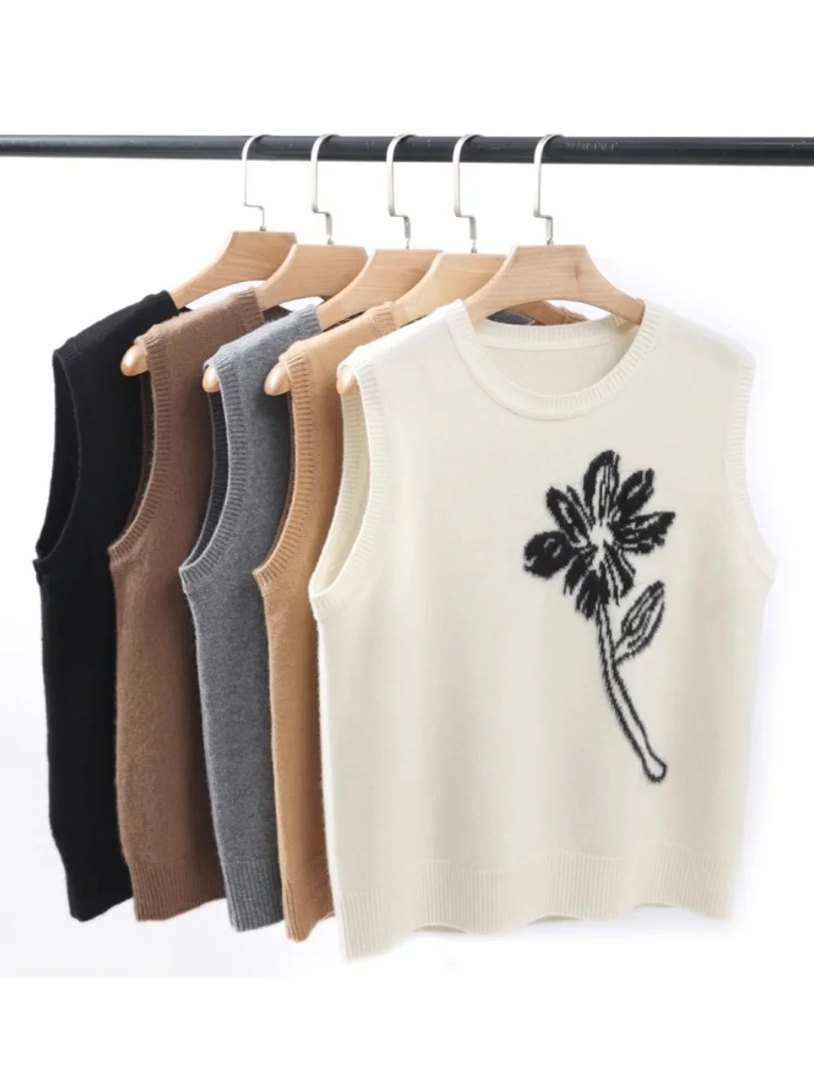 

Handmade Embroidered Design round Ne Pure Wool Vest Loose Svel Sweater oulder Pad for Women Commute Sle Spring Co...