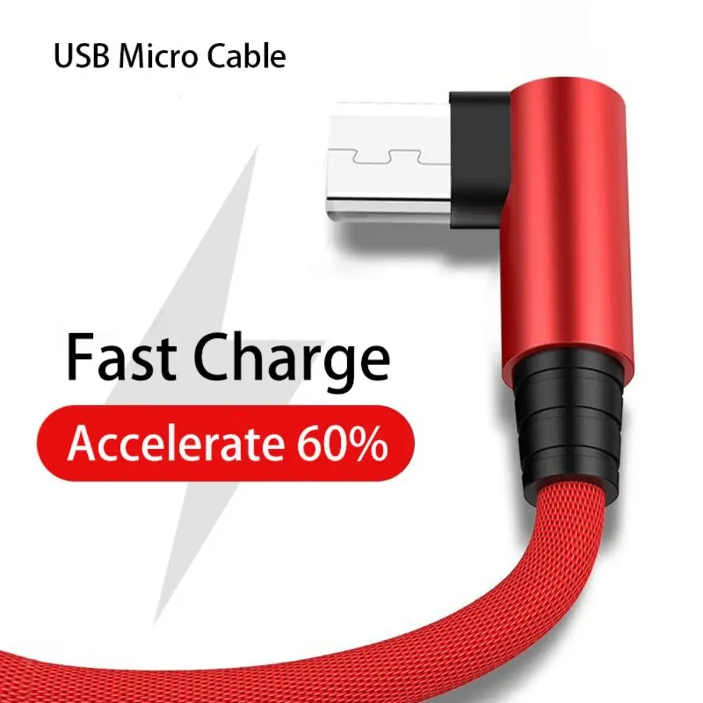 Quick Charger Wire Right Angle Braided Wire 90 Degree Elbow Data Cable Fast Charging Cable Micro USB Cable Mobile Phone Wire