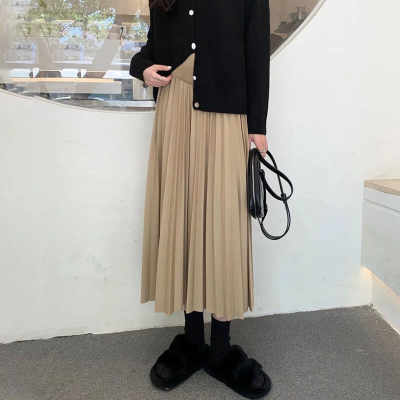 Spring Autumn Maternity Pleated Skirts High Waist Ankle-length Pregnant Woman Belly Skirt Elegant Pregnancy Maxi Skirt Wholesale