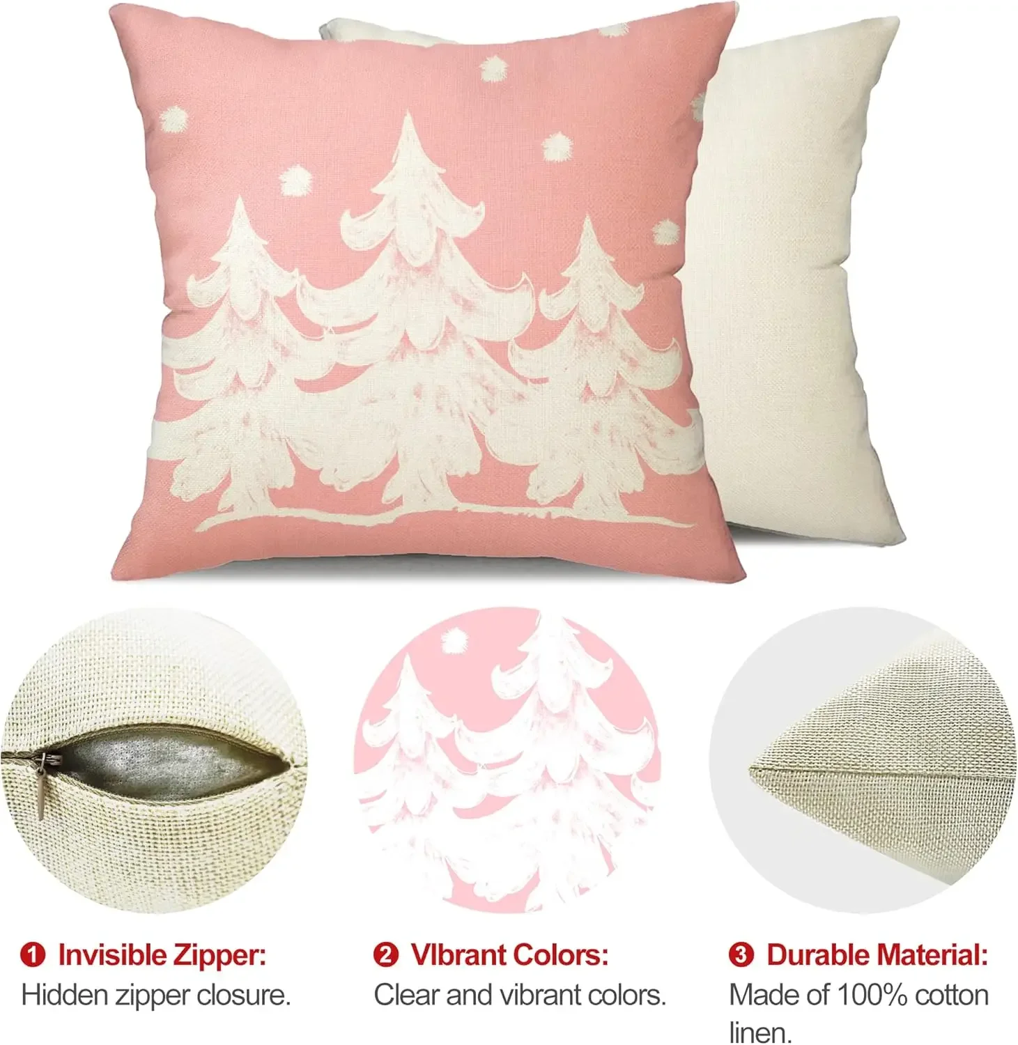 Pink Christmas Pillow Covers Merry Christmas Tree Believe Snowflake Winter Holiday Decor Cushion Cover for Home Couch 50X50