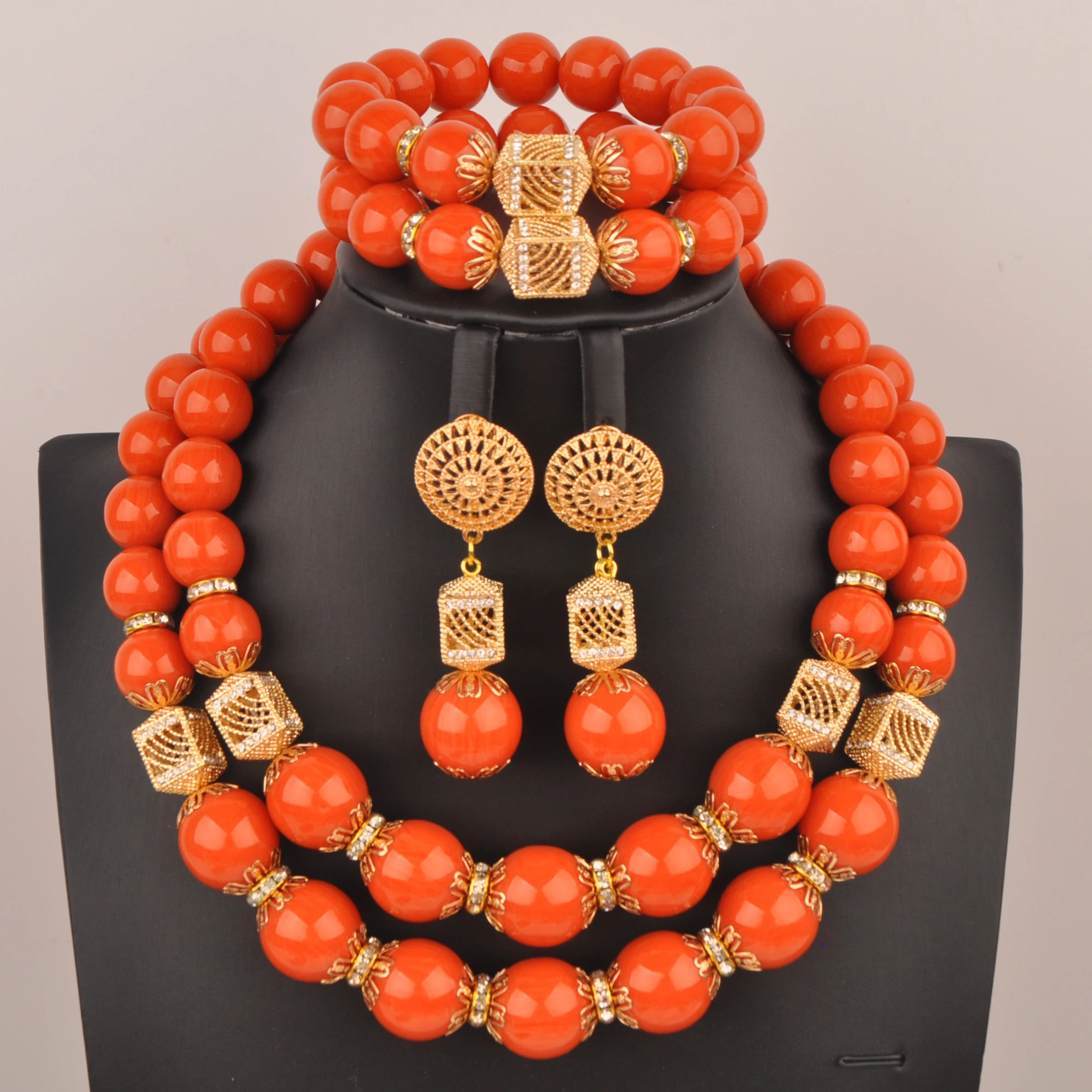 Orange Artificial Coral Beads Jewelry Set