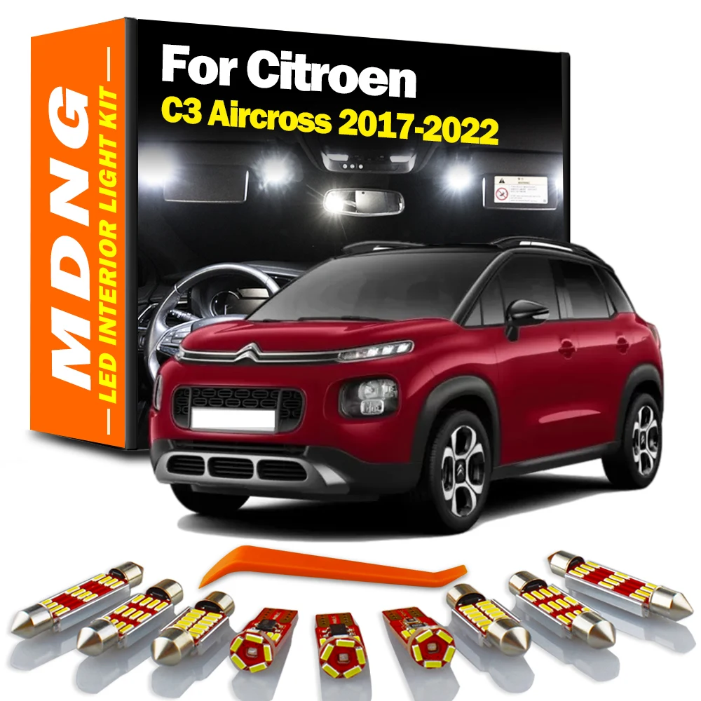 MDNG 8Pcs For Citroen C3 Aircross 2017 2018 2019 2020 2021 2022 LED Interior Dome Map Light Kit Car Led Lamp Canbus No Error