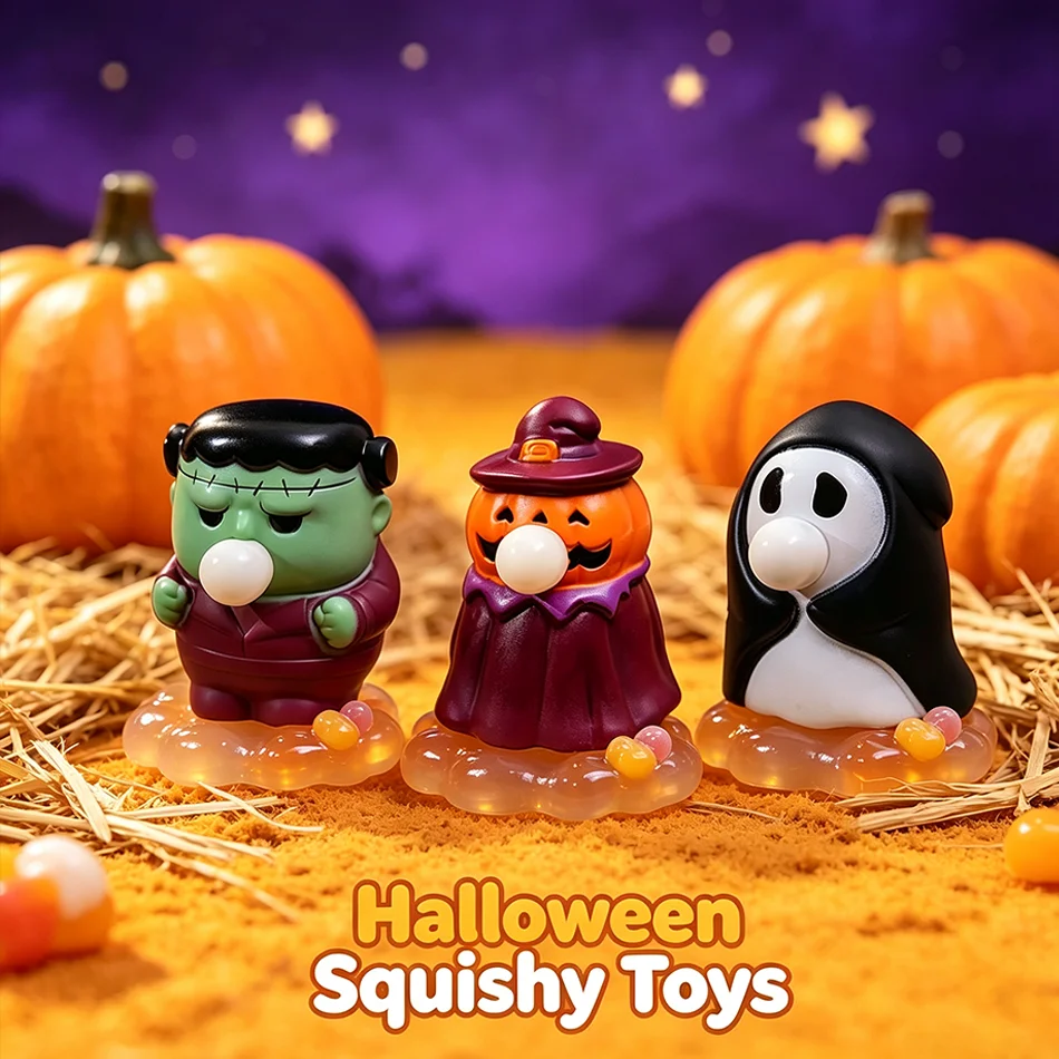 Halloween Party Favors Squishy Toys Kawaii Monster Pumpkin Ghost Action Figures, Decompression Bubble Gum Dolls Birthday Christm