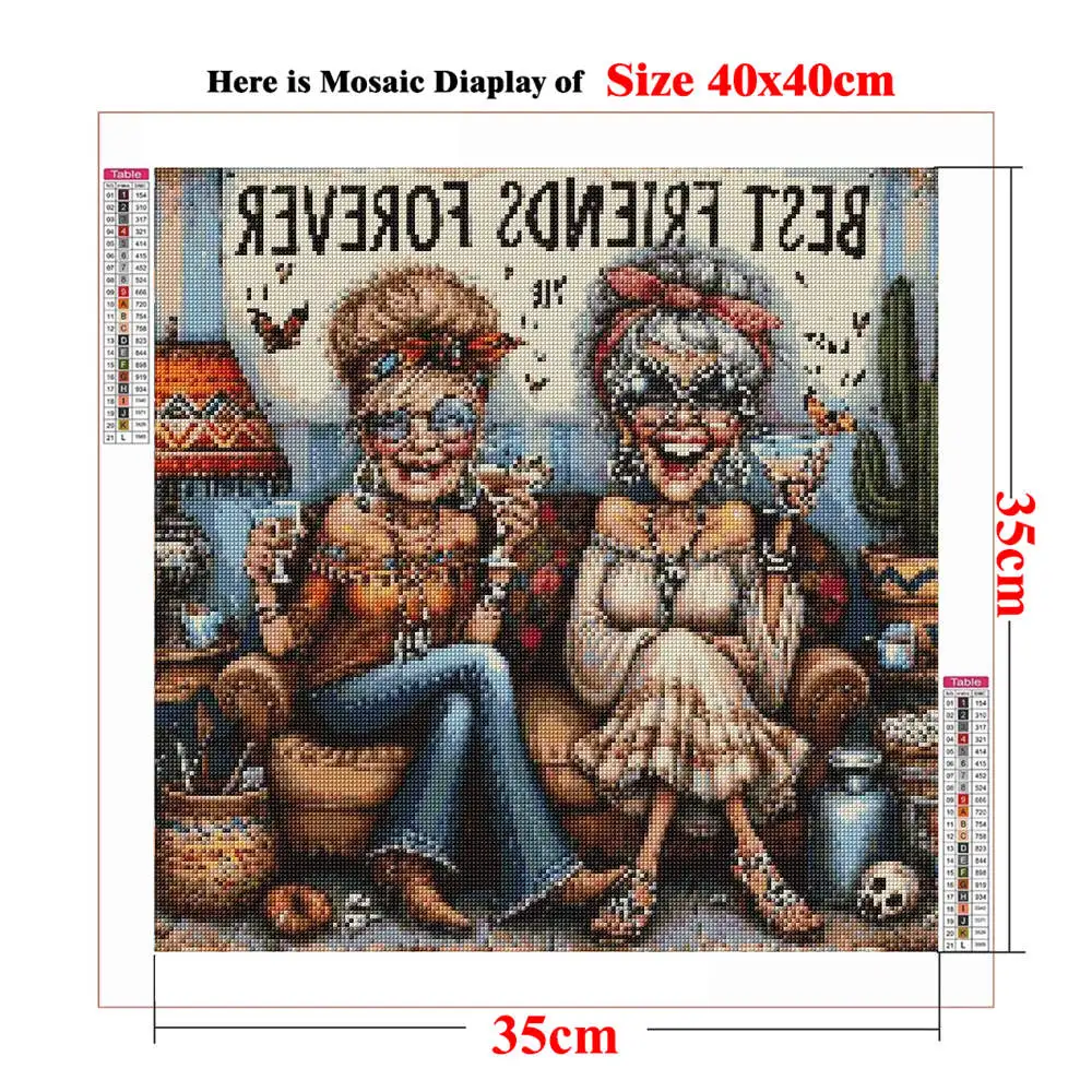 Diamond Painting Needlework Elderly Sisters Portrait Best Friends Forever DIY Diamond Art Kits Cottage Porch Decoration Craft
