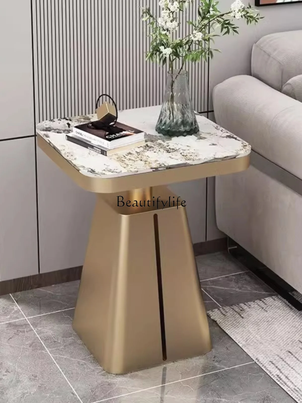 Light luxury rock slab sofa small coffee table simple modern living room creative corner table