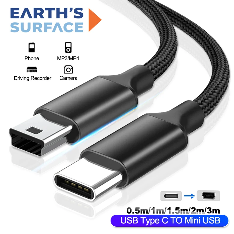 USB C to Mini USB Cable Adapter Type C Mini USB Connector Cables for Camera MP4 3 MacBook Pro 5-Pin OTG Charging Sync Data Cord