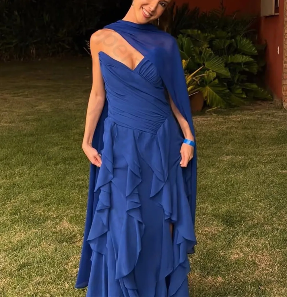 Customized 2026 Royal Blue Tiered Ruffles Prom Dress Strapless Sweetheart Lace-up Back High-Low Formal Evening Gown