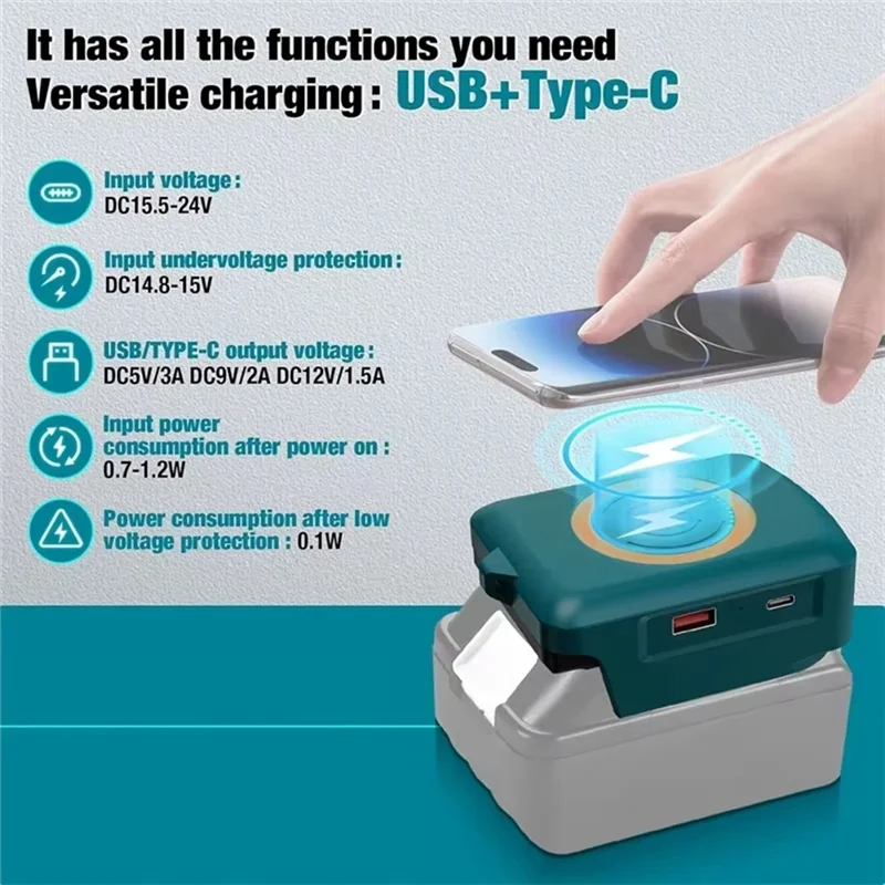 Adaptador de carregador AB15-USB para carregamento sem fio de 18V para BL1840 BL1850 BL1860