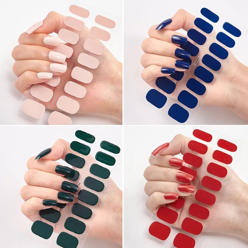 Full Cover Waterproof Solid Color Self Adhesive Nail Stickers Decals Summer Nail Art Polish Sticker Manicure Accessories Decor