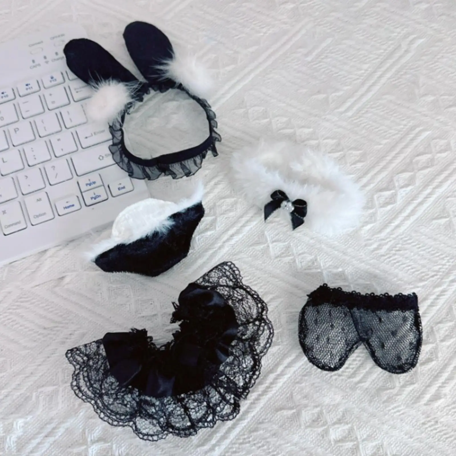 5 Pieces Dolls Bunny Girl Skirt and Headband Accs Miniature Clothes for 6in Girl Dolls Dress up Birthday Gifts New Year Gifts