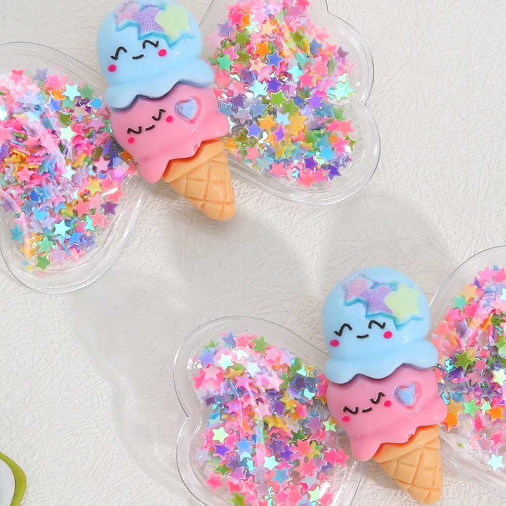 2pcs Butterfly Hairpins Quicksand Filled Cone Ice Cream Accessories Decorative Hair Clips Hair Bows Girl Hair Accessoires