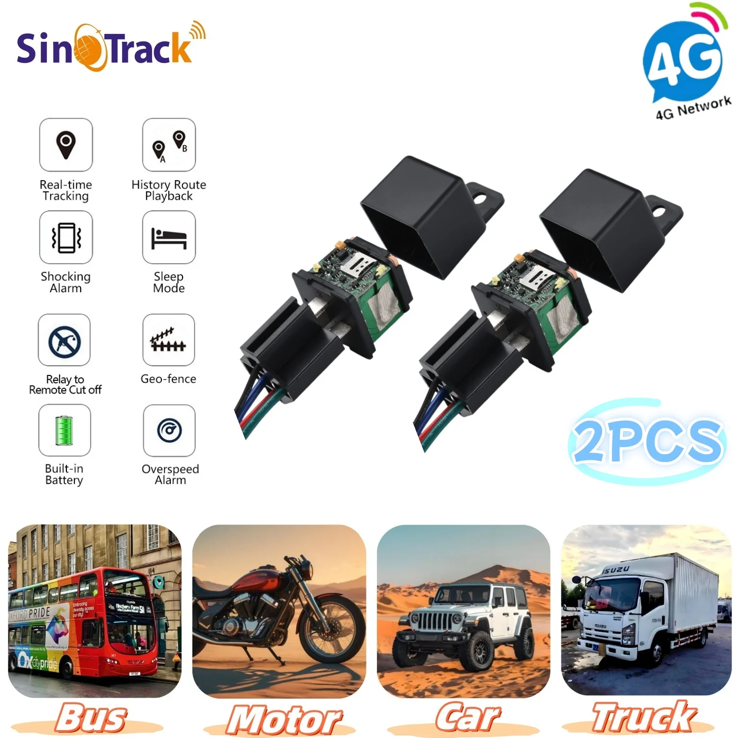 

SinoTrack 4G ST-907L 2PCS Car GPS Tracker Tracking Relay Device Remote Control Cut off oil System Car Anti-Theft with Free APP