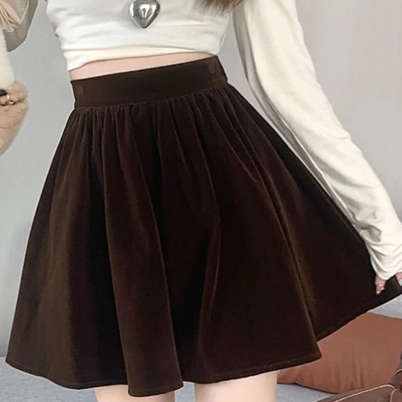 Solid Color Pleated Skirts Fashion Femme Casual Elastic Waist 2023 Sweet Autumn Winter Thin Streetwear New Women's Clothing