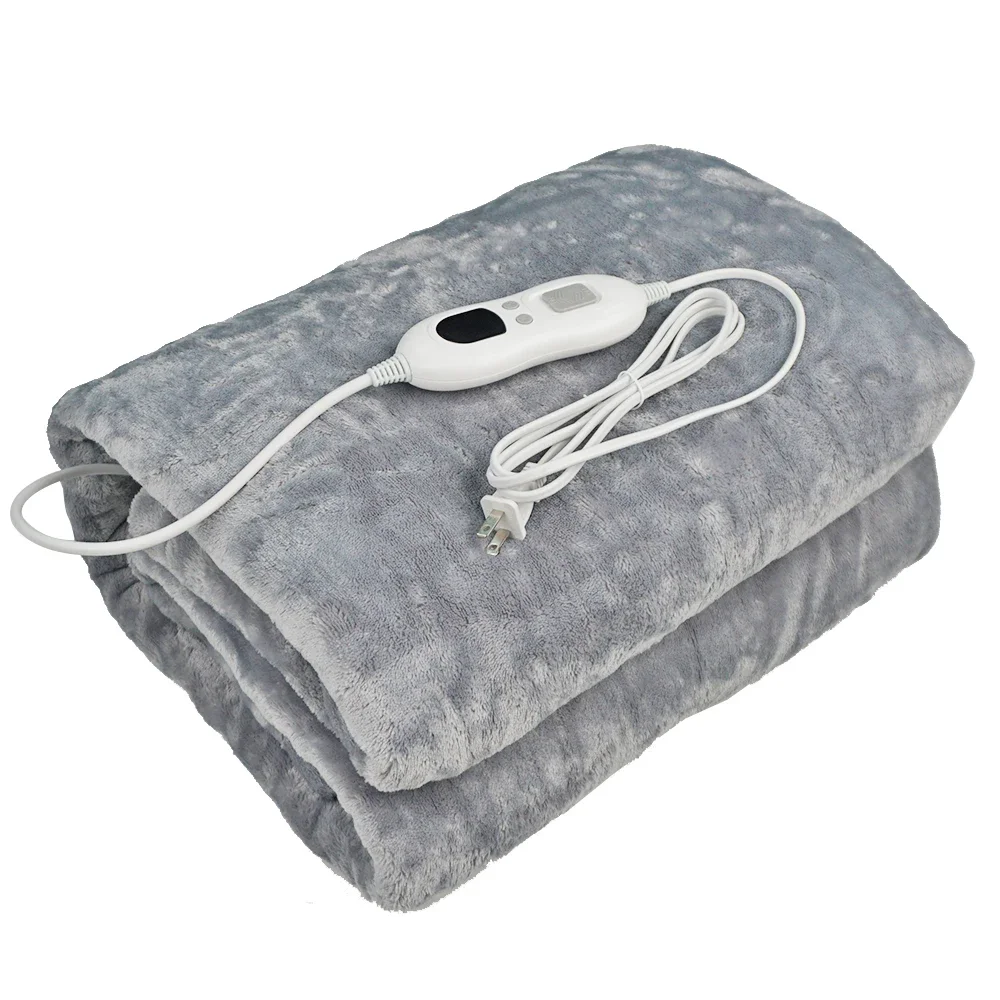 100W Fast Heating Grey Soft Flannel Electric Heated Throw Blanket for Winter