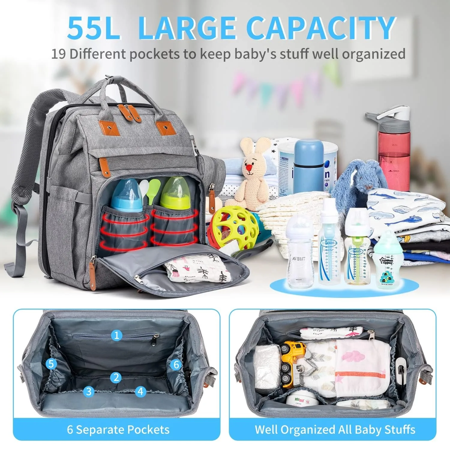 Changing Bag Backpack Baby Changing Backpacks with Large Capacity Portable Travel Nappy Bag with Foldable Cot with Multifunctional Baby Bags and Mobile Changing Mat Baby Bed Backpack
