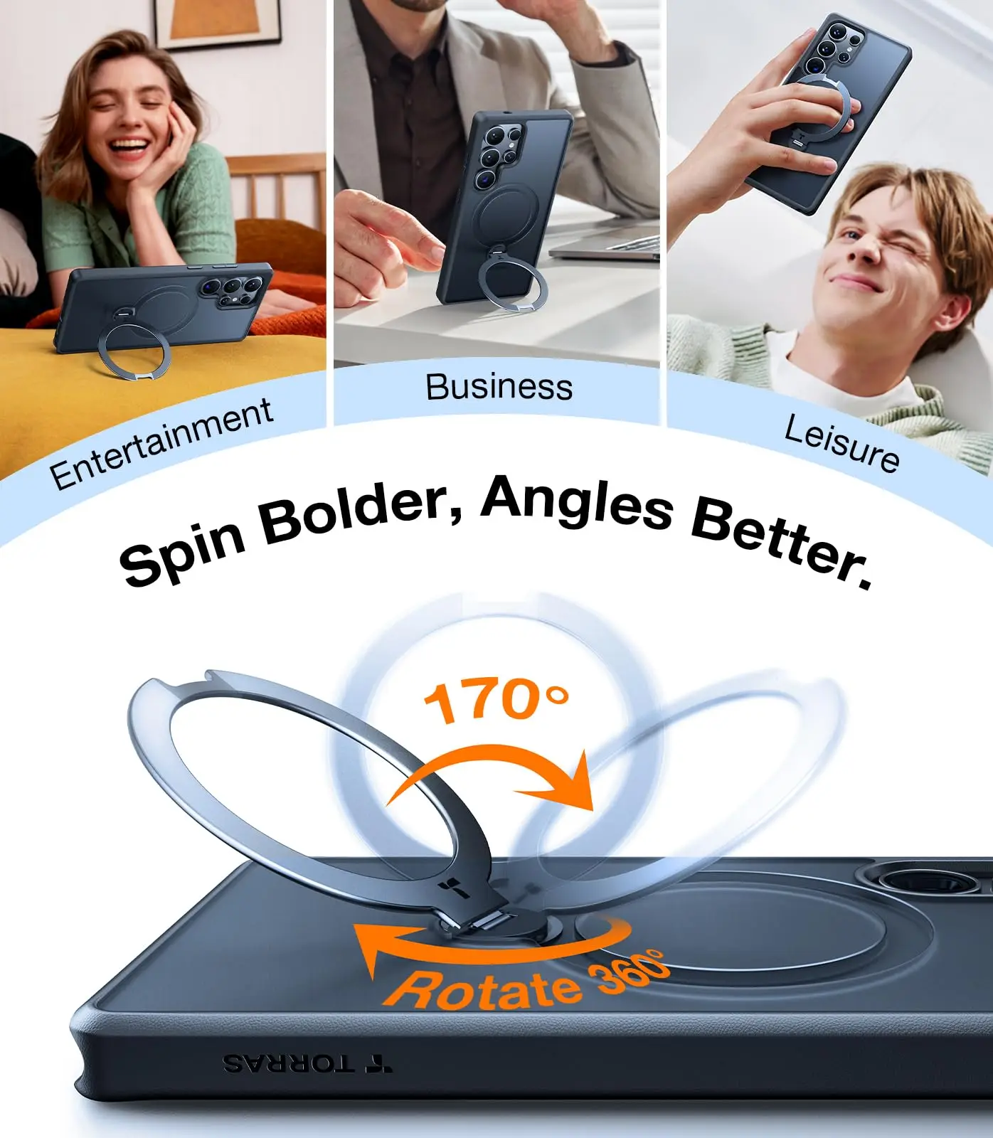 TORRAS 360° Rotating Magnetic Holder Case for Samsung Galaxy S25 Ultra Phone Case S25 Plus Ultra Slim S25 Phone Case For Magsafe