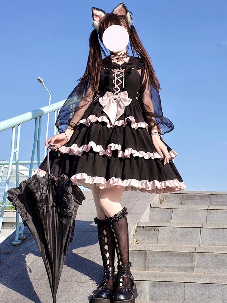 Originele Lolita Halloween Jurk Prinsessenjurk Dagelijks Donker Gothic Lolita Jurk Lief Meisje Theekransjesjurken