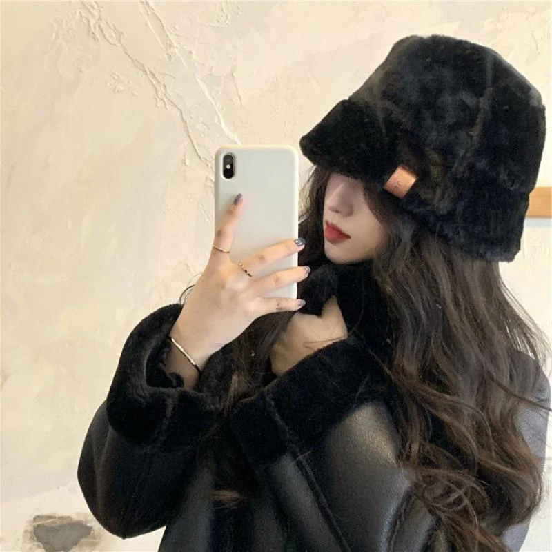 New Versatile Plush Hat Fashionable Korean Version Leopard Print Warm Basin Hat Cute