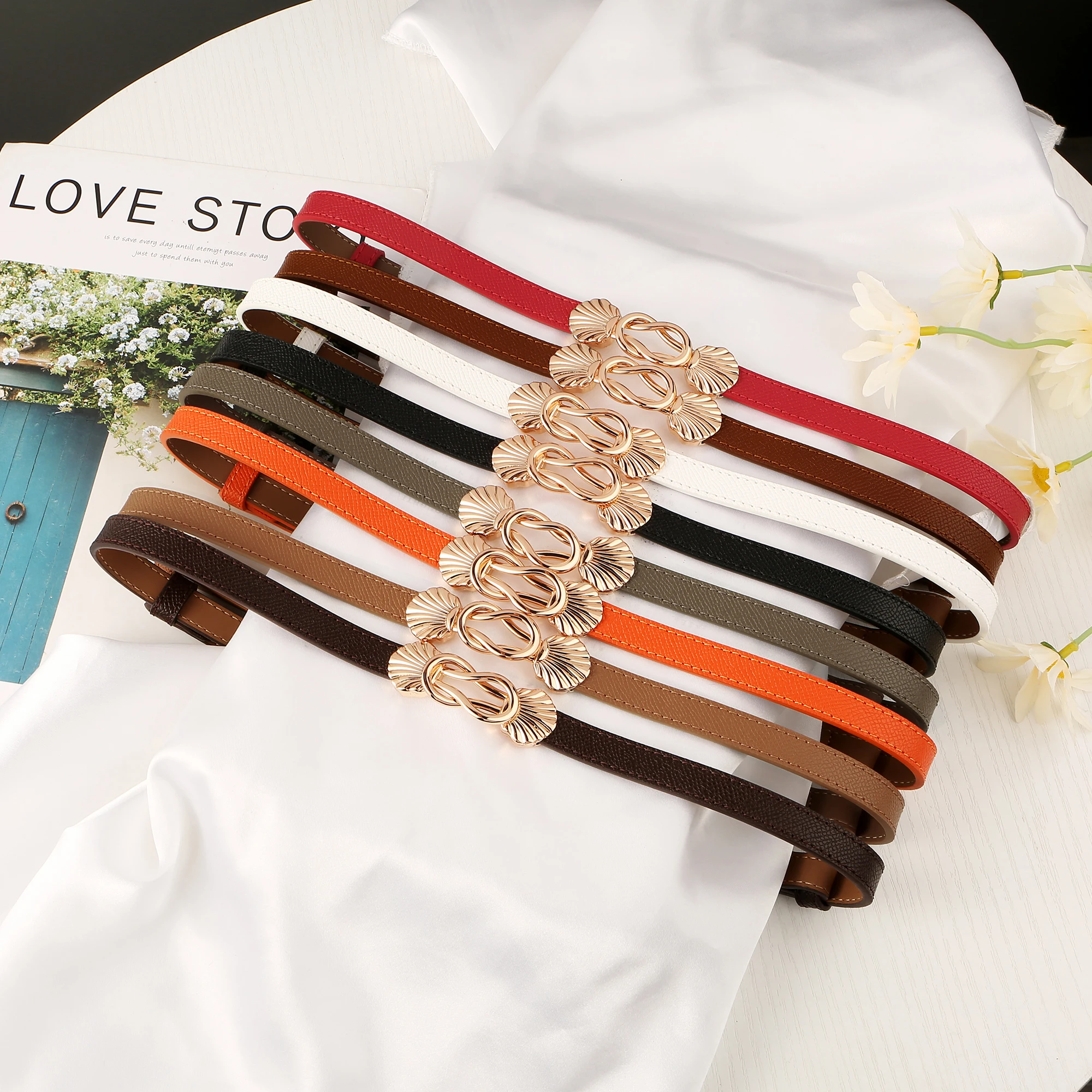 

2026 New Leather Skinny Belts for Women Fashion Ladies Thin Waist Belts Adjustable for Jeans Pants Dresses with Gold Buckle