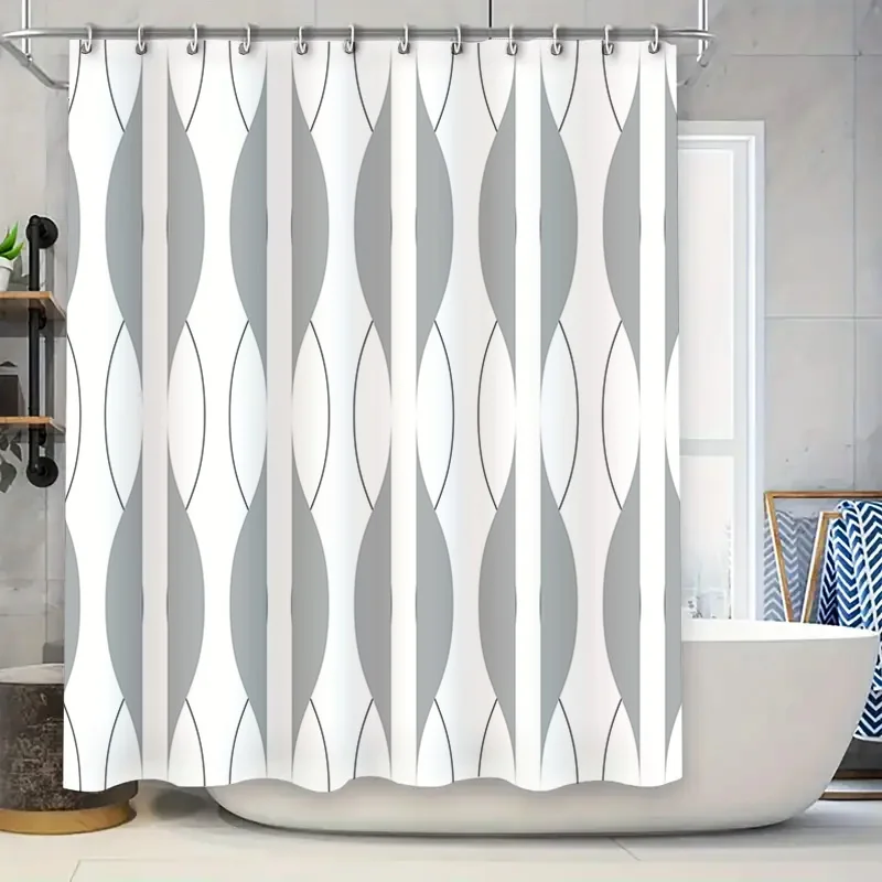 

Современный серый, белый комплект занавесок для душа для декора ванной комнаты, водонепроницаемая ткань с люверсами (бело-серый) от TaurusDuan