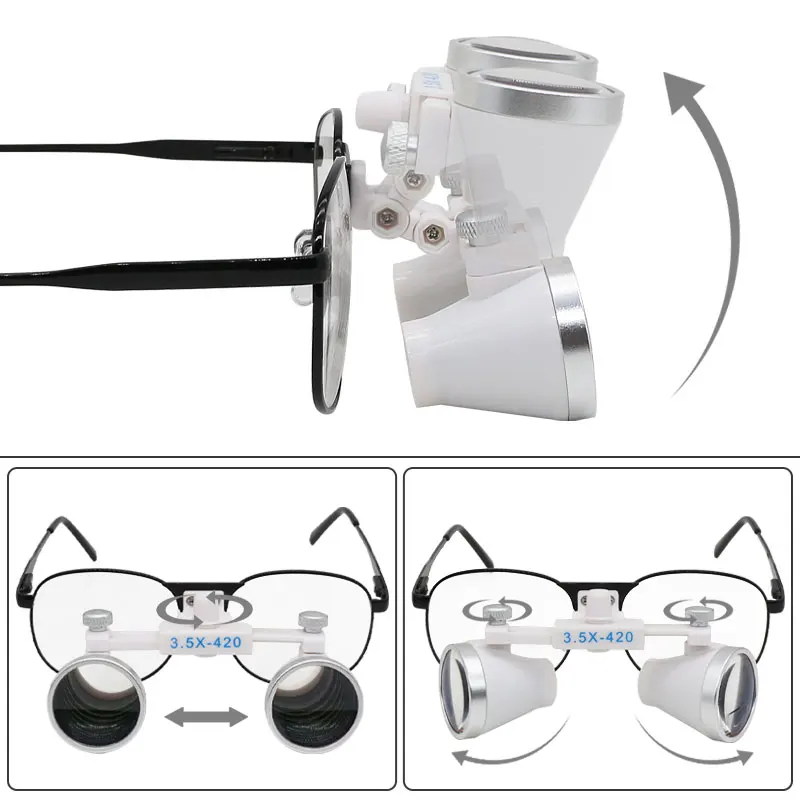 Imagem -03 - Binocular Lupas Metal Case Conjunto com Led Farol & Bateria de Lítio Lupa de Vidro Óptico 320420 mm Dental 3.5x 2.5x Dental