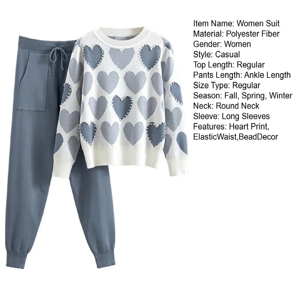 Nuevo suéter de dos piezas para mujer, ropa deportiva para otoño e invierno, jersey con cuello redondo y pantalones bombachos de punto, conjunto de chándal femenino