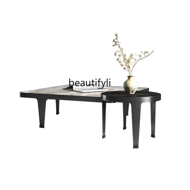 

Italian Coffee Table Stone Plate Coffee Table Square Height Combination Living Room Simple Silent Style High Sense Tea Table