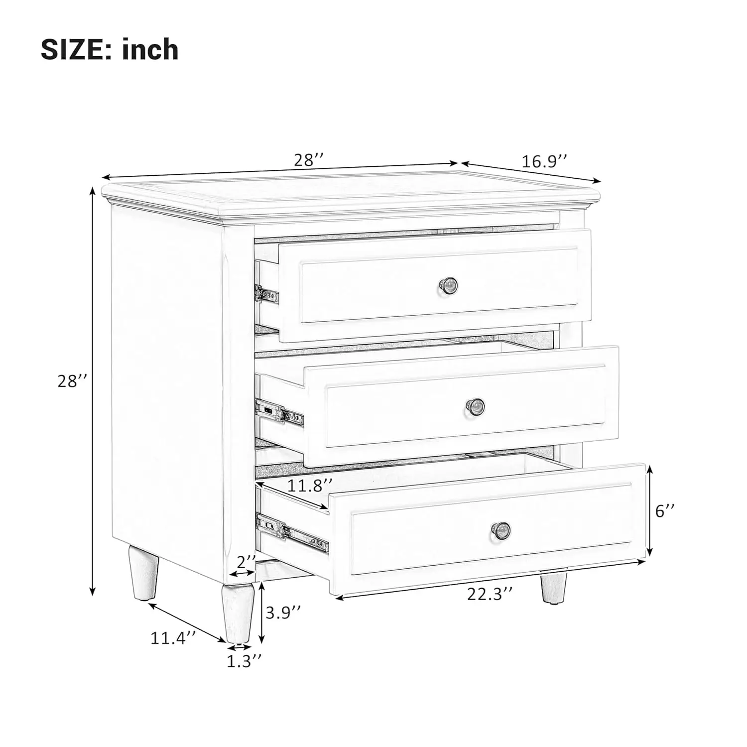 Modern 3 Drawer Wood Nightstand Bedside  Storage Organizer Bedroom Furniture for Home Hotel Customized