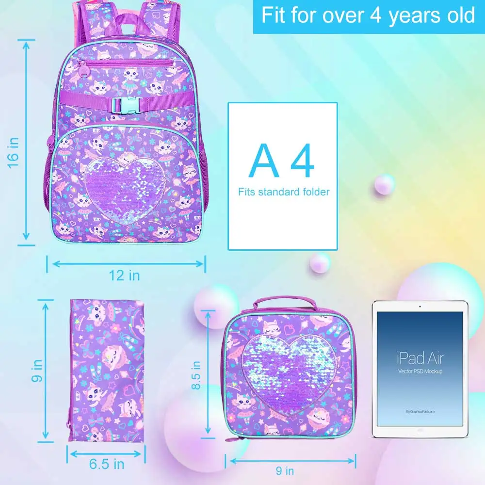 3PCS Backpack for Girls, 17\