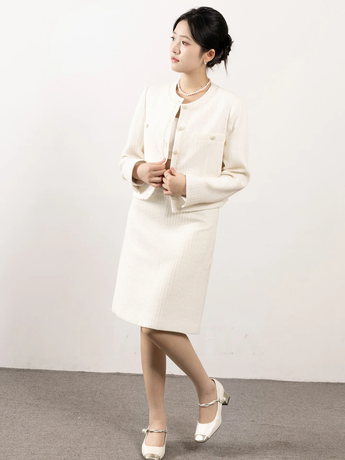 

DianThia Woolen ort Coat And Midi Skirt Set for Women Luxury Faion Lady Sle Two-Piece Suit Warm And Sli for Autumn