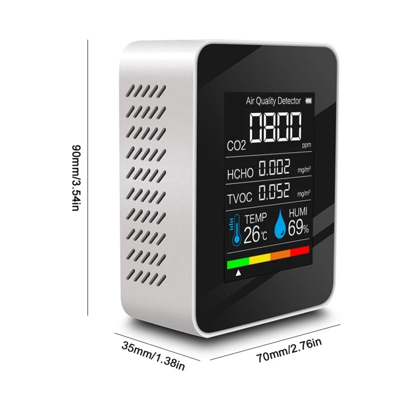 Medidor CO2 5 en 1, Digital temperatura y humedad, Detector TVOC HCHO para hogar