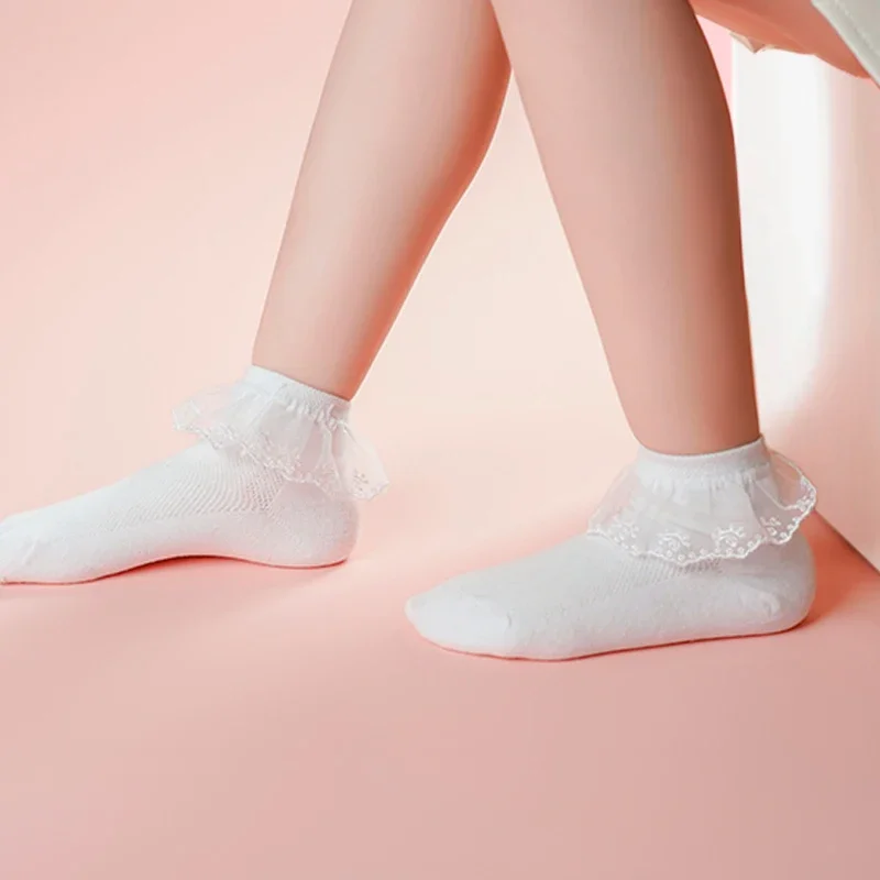 

Kids Girls Lace Ankle Socks Student Lace Frilly Sock Dance Hosiery Children Soft Solid Cotton Young Girl Princess Socks 2-13T