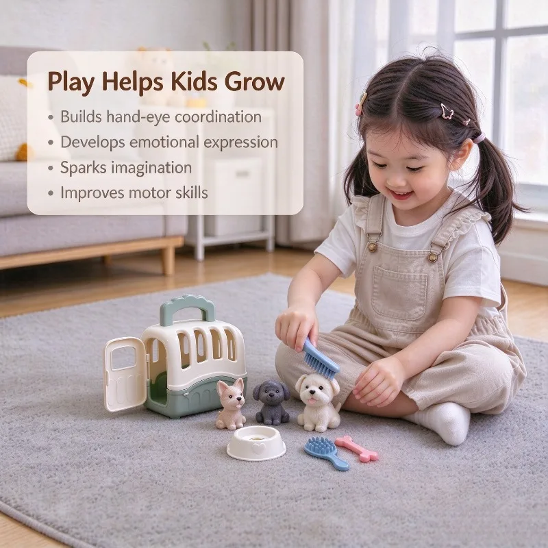 Kids Pet Care Toy Set with Dog House, Train, Cute Animal Figures,Play Educational Toys for Toddlers Birthday Gift.Doll Furniture