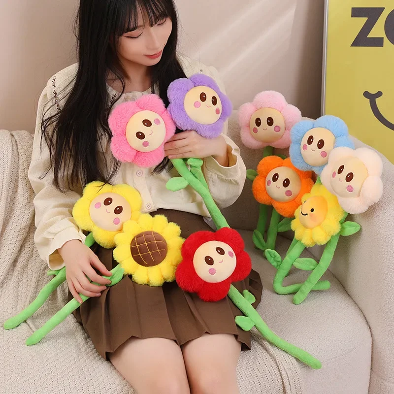 美しい笑顔の顔の花ぬいぐるみかわいいソフトカラフルな花ひまわりのおもちゃ素敵な部屋の装飾子供のゲームの小道具ロマンチックなギフト